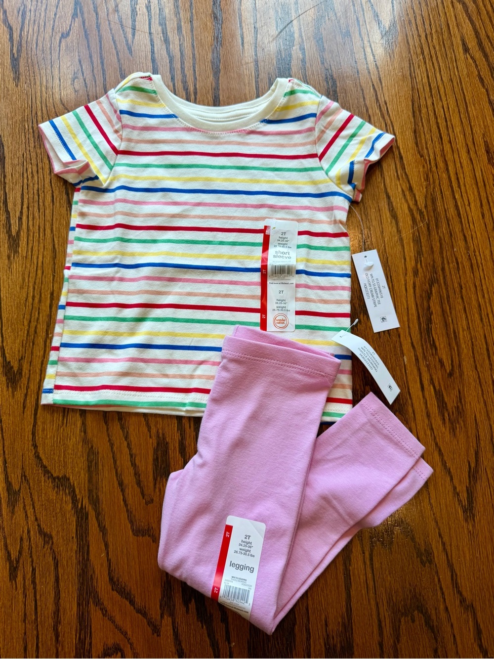 Wonder Nation Girls 2T Striped Short Sleeve Top & Pink Leggings Set NWT